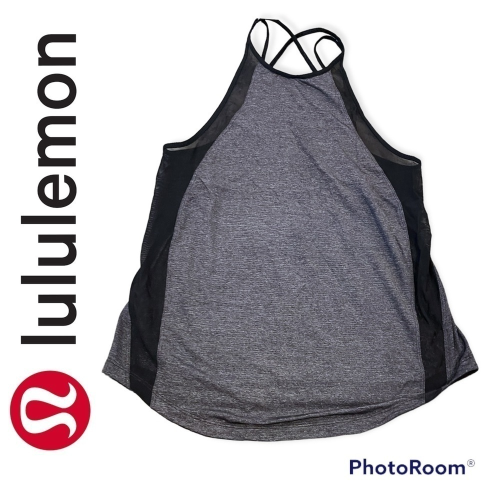𝅺lululemon sheer side high neck strappy tank top grey​​​​